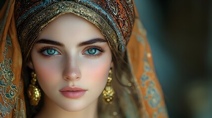 Captivating Portrait of Noble Lady in Traditional Ottoman Era Robes with Elegant Soft Lighting