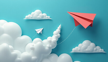 Paper Airplane Soaring Through the Clouds