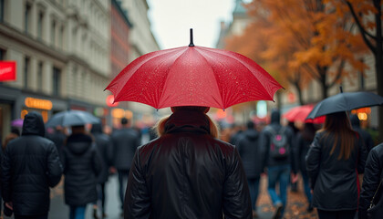 Rainy City Stroll: People Under Umbrellas