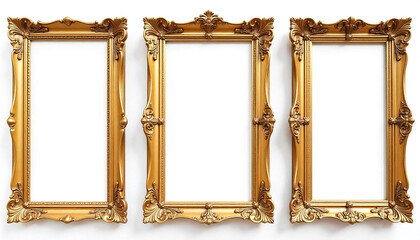 Frames baguettes gold silver set isolated on white background pattern.