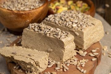 halva made from roasted sunflower seeds and crushed into one solid mass