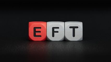 eft, questions and answers on wooden cubes. Concept.close up of wooden elements,Business Concept.3D rendering on red background.