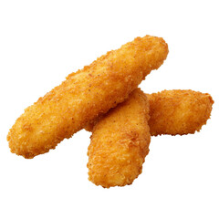 Crispy golden chicken tenders stacked on transparency background, perfect for delicious meal or snack. Enjoy crunchy texture and savory flavor of these tasty treats