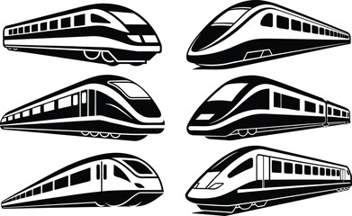 Set of  Train Silhouette Vector Illustration Simple and Iconic Design