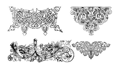 Line Ornaments Arts on Black Colour