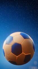 Fototapeta premium Glowing Soccer Ball Night Sky Hexagon Pattern Sports Photography