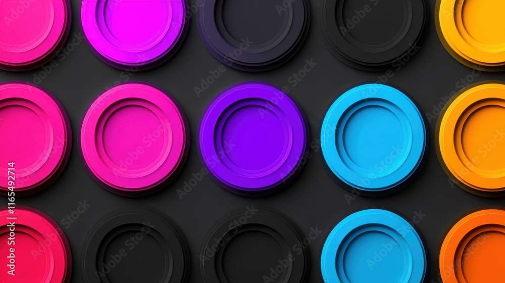 Poster grid of overlapping colorful circles, creating a visually engaging and dynamic pattern