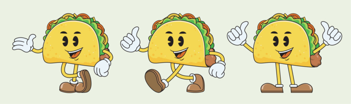 retro vintage style taco character mascot collection set