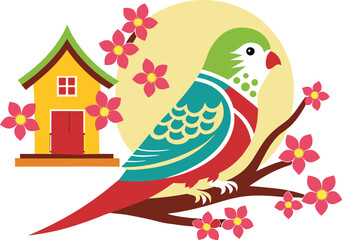 Budgie Bird Stencil Art Simple Illustration