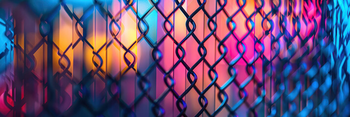 Vivid Colors Behind a Chain-Link Fence