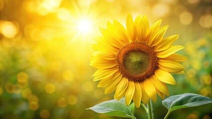 Fototapeta premium A single sunflower blooms brightly against a backdrop of soft, golden light, radiating warmth and summer energy.