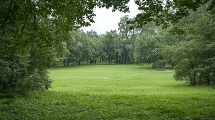 Fototapeta premium Serene Green Park Landscape Lush Grass Trees Nature Scenery