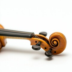Close up of Violin Scroll  Neck  and Fine Tuning Pegs on White Background