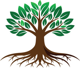 Tree with Roots Vector Art Illustration Natural Design 