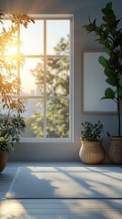Bright and Inviting Modern Interior with Sunlight and Green Plants