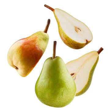 Rodajas de pera voladoras en fondo