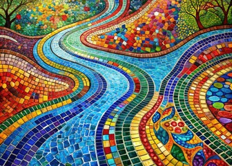 Abstract Mosaic River Flow AI Art, Colorful Patterns, Design Background
