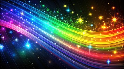 Fototapeta premium Abstract Rainbow Light Lines Stars Black Background