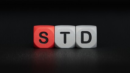 std word on wooden cube.close up of wooden elements,Business Concept.3D rendering on black background.