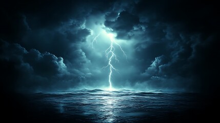 Lightning Strikes Ocean Dark Stormy Night