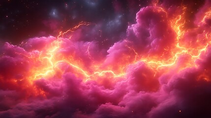Fiery Plasma Streams Across Pink Cosmic Clouds