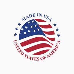 made in usa stamp circle logo vector design with united states flag element