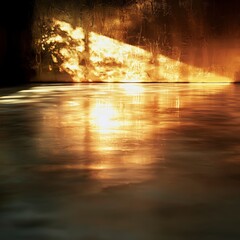 Obraz premium Golden Wall Reflection Luxury Interior Sunlight Floor Abstract Background