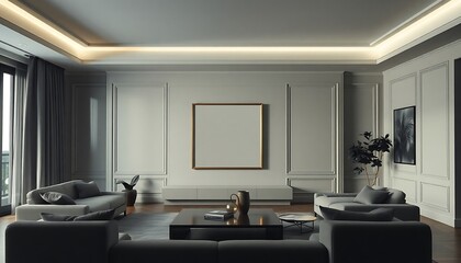 Fototapeta premium Luxury Modern Living Room Featuring White Sofa and Chic Home Decor, Bright and Spacious Living Room with White Sofa and Trendy Aesthetic