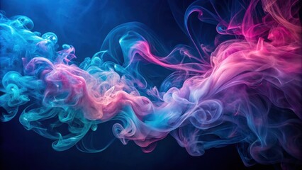 Abstract Swirling Smoke in Vivid Blue and Pink Hues Against a Deep Blue Background