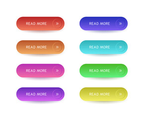 Modern CTA button set, texts and icons, 3D effect, web UI element for landing pages, mobile apps or banners.