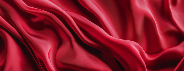 Obraz premium Red silk fabric background, close-up.