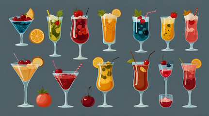 Brunch cocktail drinks icon set - isolated vector illustration,generative.ai
