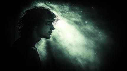 Fototapeta premium A contemplative profile in a misty atmosphere.