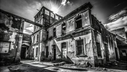 Fototapeta premium Black and White Urban Exploration Photography Social Media Post Layout