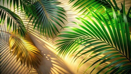 Sunlight Filtering Through Palm Fronds Creating A Pattern of Light and Shadow on a Neutral Background