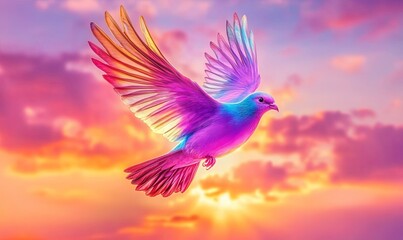 Obraz premium Colorful Silhouette of Bird in Flight at Sunset