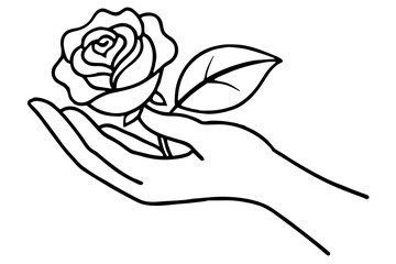 rose holding by hand line art vector design