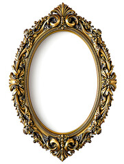  vintage oval gold mirror frame with elaborate rococo style ornate pattern for elegant home decor, PNG, generative ai