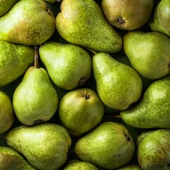 Heap of green pear fruit, close up