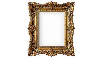classic gold rectangular picture frame with antique baroque style ornate pattern for luxury wall decor, PNG, generative ai