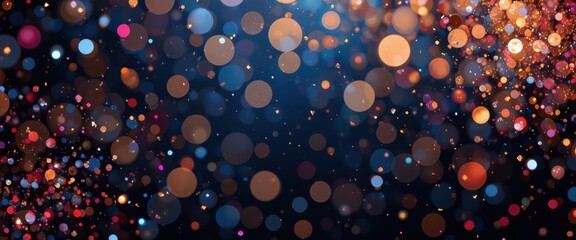 Sparkling background with colorful bokeh lights, creating a magical and joyful atmosphere, ideal for holiday designs or festive promotions.