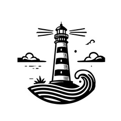 Lighthouse with a beam of light abastrac background vector Silhouettes graphic
