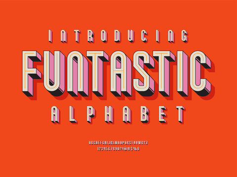 Vector of stylized condensed alphabet design with uppercase, numbers and symbols