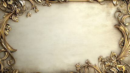 Elegant gold frame on a neutral background with ornate patterns ideal for invitations or formal announcements 