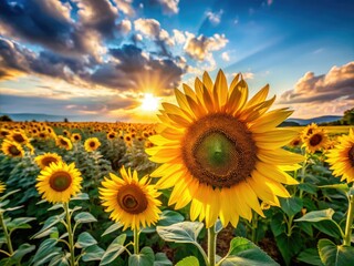 Fototapeta premium Blooming Sunflowers Field - Candid Photography AI Art