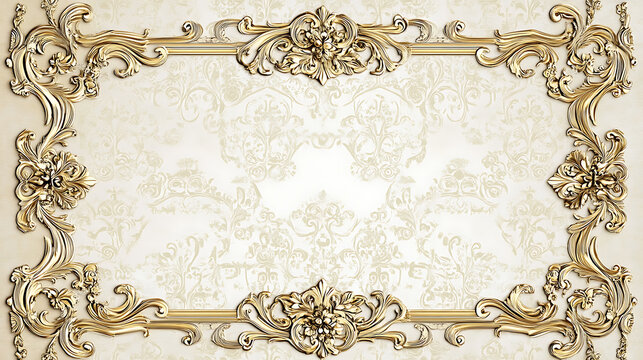 Elegant gold frame on a neutral background with ornate patterns ideal for invitations or formal announcements 