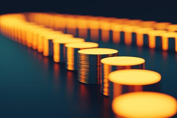 Fototapeta premium A visually striking arrangement of glowing coins, creating a captivating perspective that highlights depth and illumination.