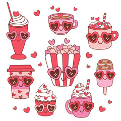set of isolated groovy whimsical sweets for Valentine Day