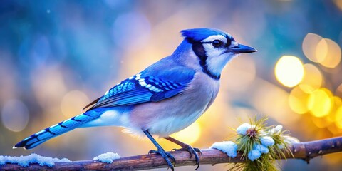 Blue Jay on Branch, Focused Gaze - AI Food Photography