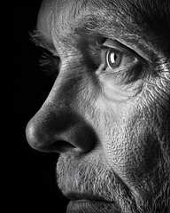 Elderly Man's Face with Deep Wrinkles in Close-Up